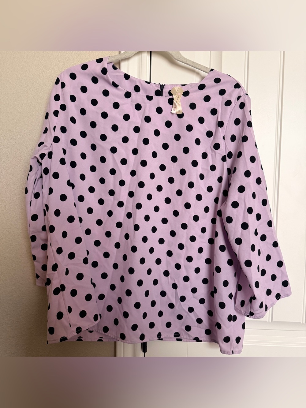 Kristin Miles Lavender Top with Black Polka Dots